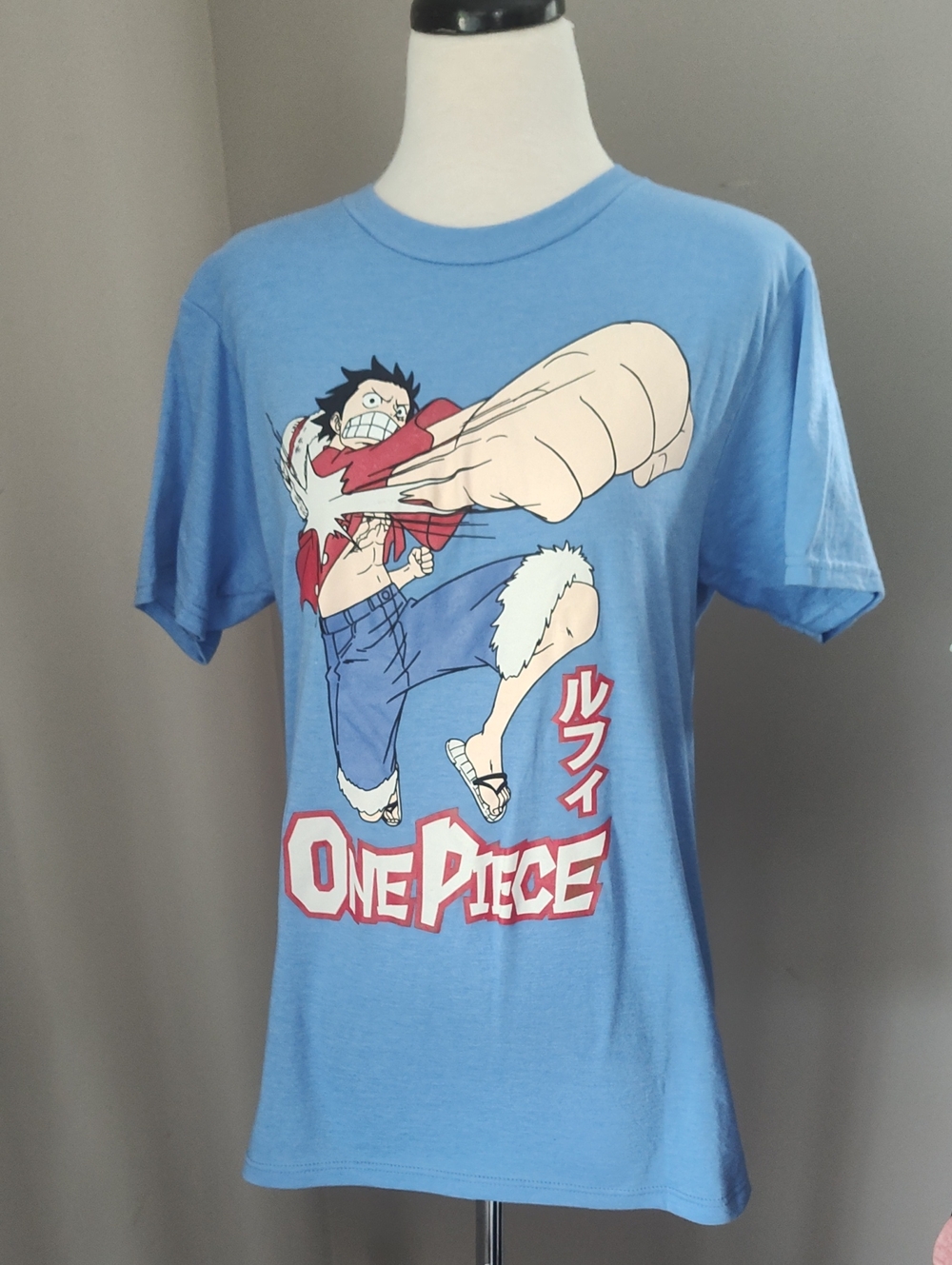 Onepiece Blue Graphic Short Sleeve Tee with Red and White Accents